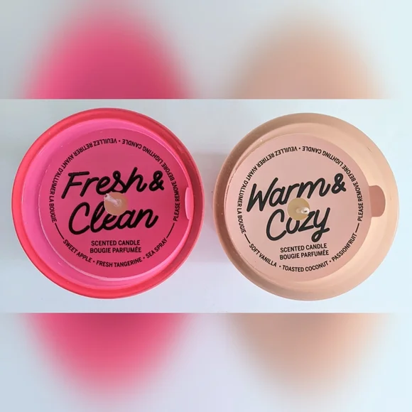 Victoria's Secret PINK candles Fresh & Clean Warm & Cozy Set Of 2 Single Wick - Picture 2 of 4